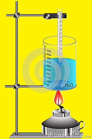 Studying the topic of thermal phenomena, water heats up in a fire - receives an amount of heat Vector Illustration